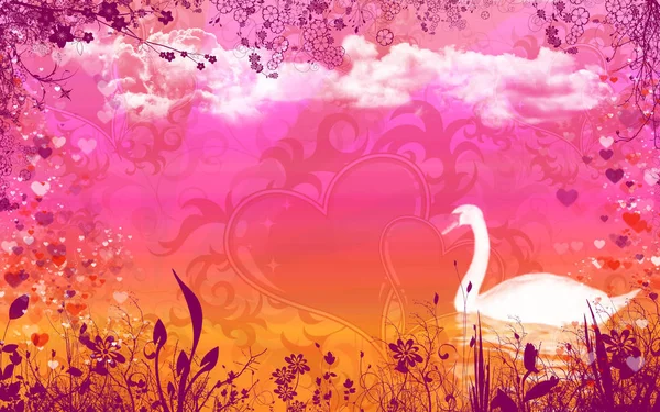 Hintergrund Für Valentin Zarten Farben Mit Wolken Und Schwan — Stockfoto