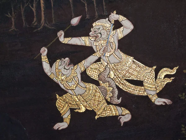 Τέχνη Thai Ζωγραφική Στον Τοίχο Στο Ναό — Φωτογραφία Αρχείου