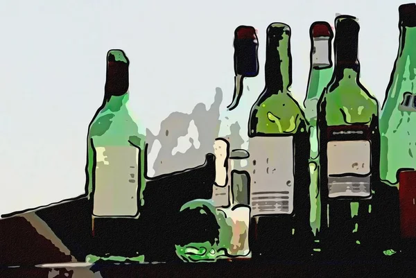Γυάλινα Μπουκάλια Εικονογράφηση Κοντινό — Φωτογραφία Αρχείου