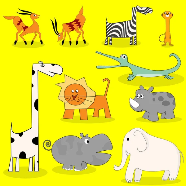 Conjunto Desenhos Animados Animais Selvagens Africanos — Fotografia de Stock