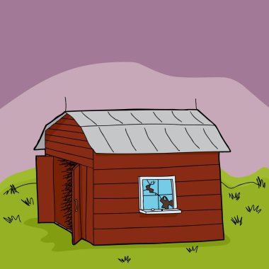 Abandoned cartoon wooden barn with tin roof clipart