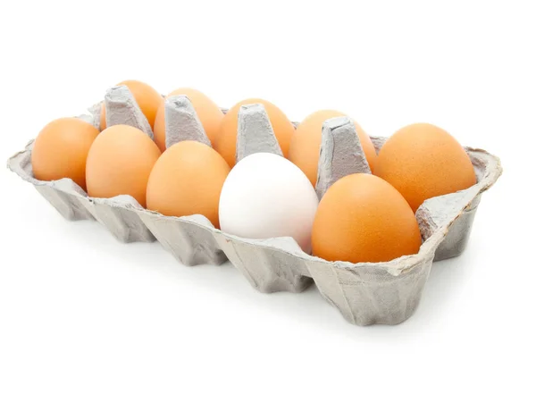 Ovos Uma Caixa Fundo Branco — Fotografia de Stock