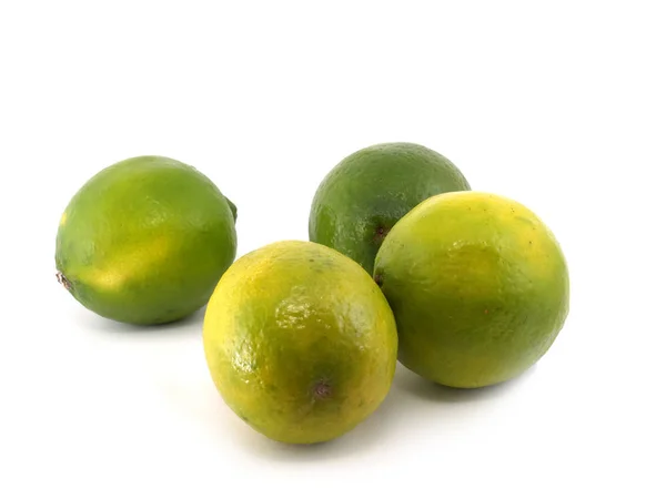 Quattro Lime Verdi Sullo Sfondo Bianco — Foto Stock