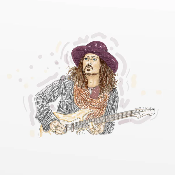Musicista Con Chitarra Serigrafia Artistica Johnny Depp Attore Regista Musicista — Foto Stock