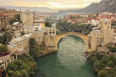 Town of Mostar and Stari Most at sunset, Bosnia and Hercegovina clipart
