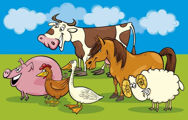 Komik Çiftlik Hayvanları Grubunun Çizgi Film Çizimi — Stok fotoğraf