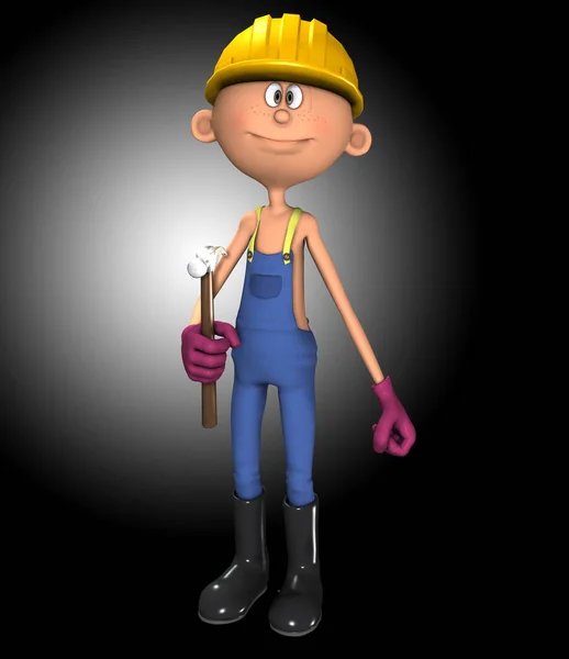 Cartoon Workman Som Håller Hammare — Stockfoto