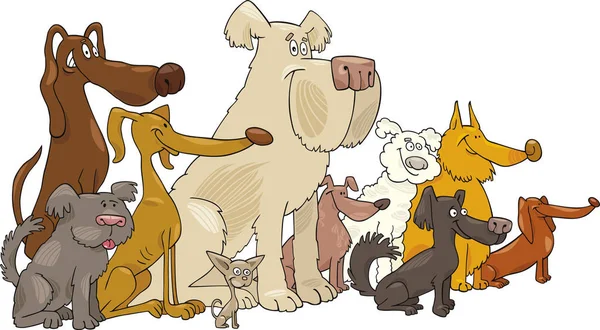 Köpekler Grup Oturan Karikatür Çizimi — Stok fotoğraf
