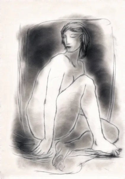 Drawing Sitting Nude Figure — Stock Photo, Image