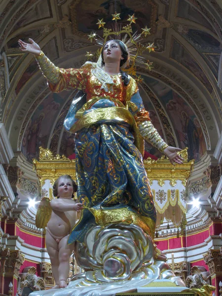 Detail Statue Assumption Blessed Virgin Mary Ghaxaq Malta — Stock Photo, Image