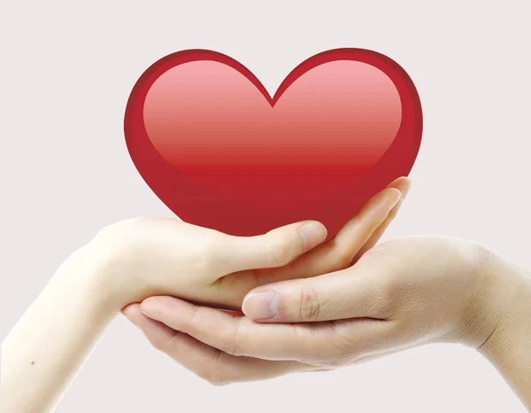 Приємна Прикраса Двома Руками Червоне Серце — стокове фото