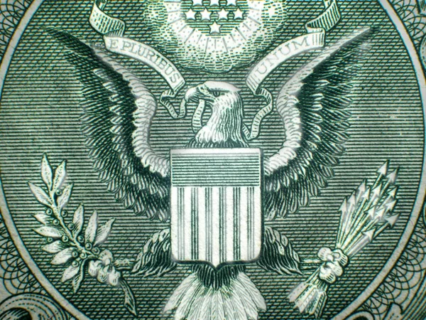 Makro Bliska Wielkiej Pieczęci Usa Dolar Ustawy Rezerwy Federalnej Uwaga — Zdjęcie stockowe