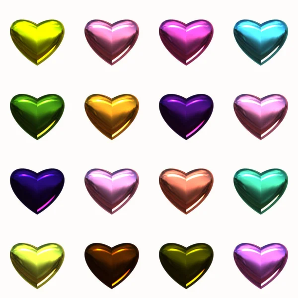 Množina Obrazců Srdcí Různých Barvách — Stock fotografie