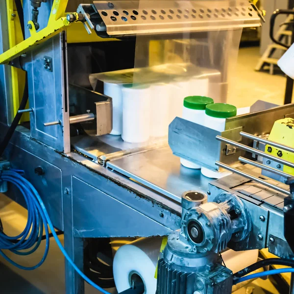 Paketleme Otomatik Konveyör Hattı Ilaç Kimya Endüstrisi Fabrika Imalatı — Stok fotoğraf