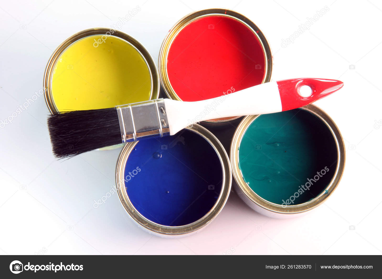 White Small Paint Brush Four Open Paint Cans White Background Stock Photo  by ©YAYImages 261283570