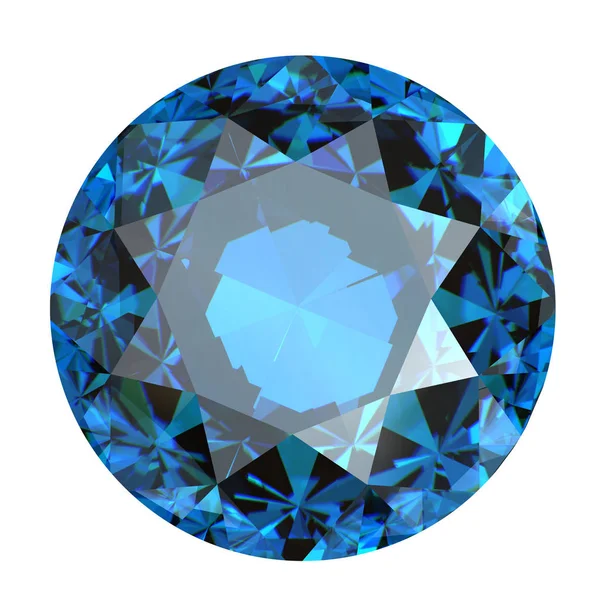 Ronde Swiss Blue Topaz Geïsoleerd Een Witte Achtergrond Edelsteen — Stockfoto