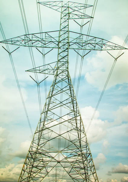 Linhas Elétricas Alta Tensão Campos Arroz — Fotografia de Stock