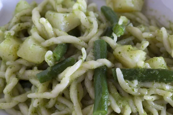 Trofie Con Pesto Comida Típica Liguria — Foto de Stock