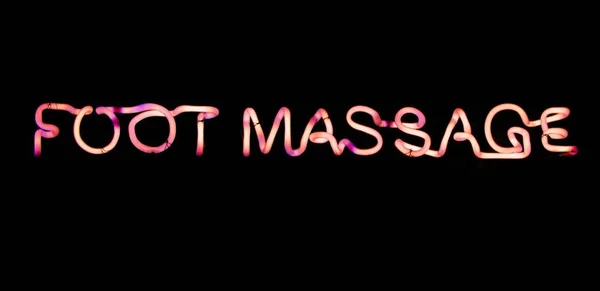Massage Des Pieds Rose Néon Signe Sur Fond Noir — Photo