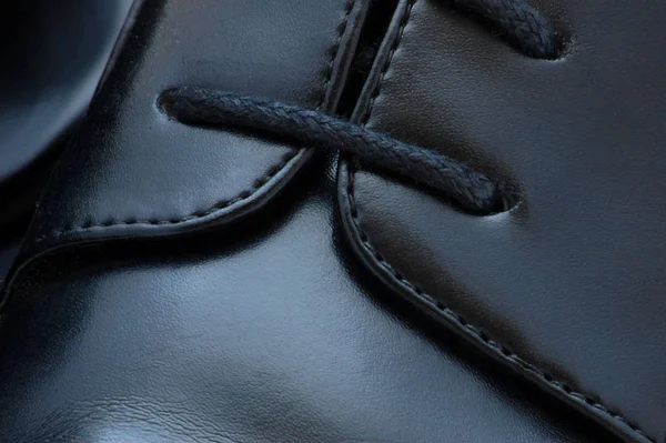Cordones Zapatos Negro Elegante Zapato — Foto de Stock