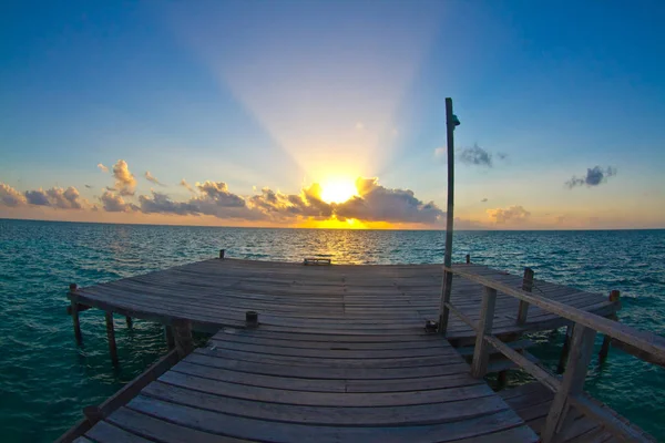 Molhe Nascer Sol Caldeirão Caye Belize — Fotografia de Stock
