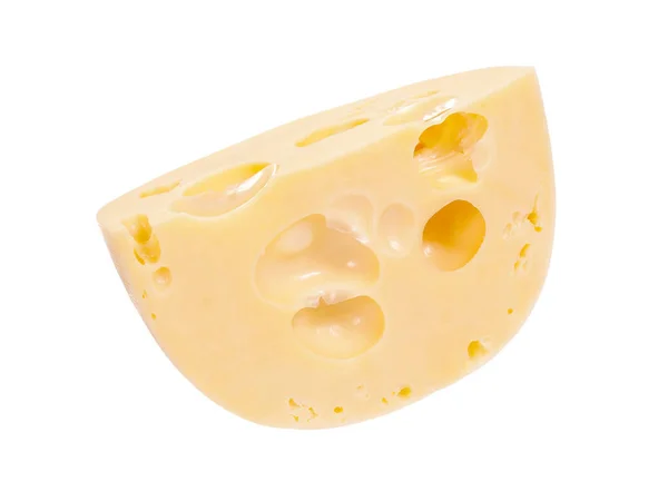 Stück Käse Nahaufnahme Isoliert Auf Weißem Hintergrund — Stockfoto