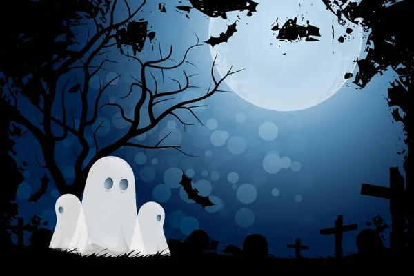 Fondo Halloween Con Fantasma Cementerio Hierba — Foto de Stock