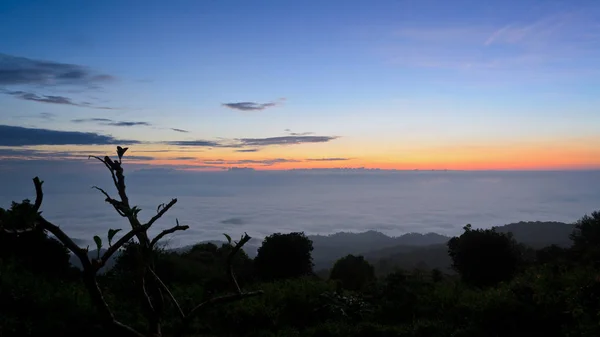 Landskap Hav Dimma Sunrise Utsikt Från High Mountain Huai Nam — Stockfoto