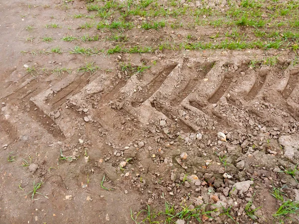 Landwirtschaft Land Reifen Traktor Spur Hintergrund Unbefestigt Weg Boden Gras — Stockfoto