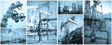 Oil and gas industry. Extraction of oil. Monochrome, toned blue. clipart