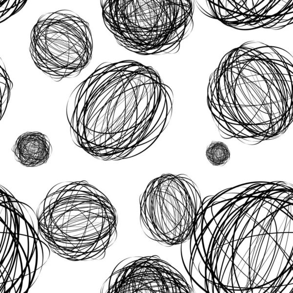 Black Pencil Scribble Ball Seamless Pattern Background — Stock Photo, Image