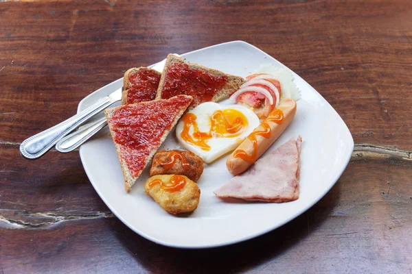 América Desayuno Ensaladas Mesa Madera Por Mañana —  Fotos de Stock