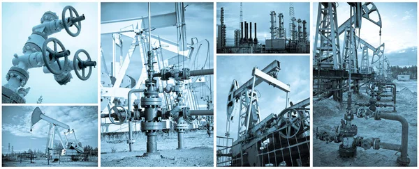 Industria Del Petrolio Del Gas Estrazione Petrolio Monocromatico Blu Tonico — Foto Stock