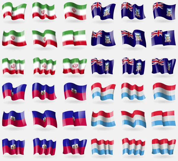 Irán Islas Malvinas Haití Luxemburgo Conjunto Banderas Los Países Del — Foto de Stock