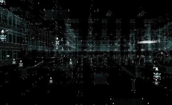 Hologram Futuristische Interface Stad Illustratie Zwarte Achtergrond — Stockfoto