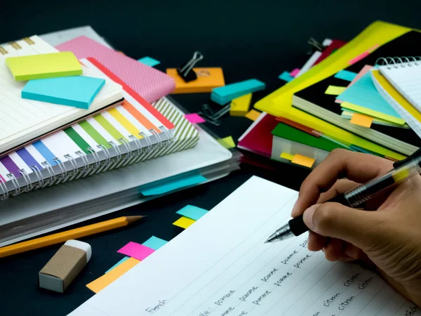 Aprender Nuevas Palabras Escritura Idiomas Muchas Veces Cuaderno Francés — Foto de Stock