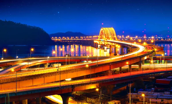 Puente Banghwa Por Noche Corea — Foto de Stock