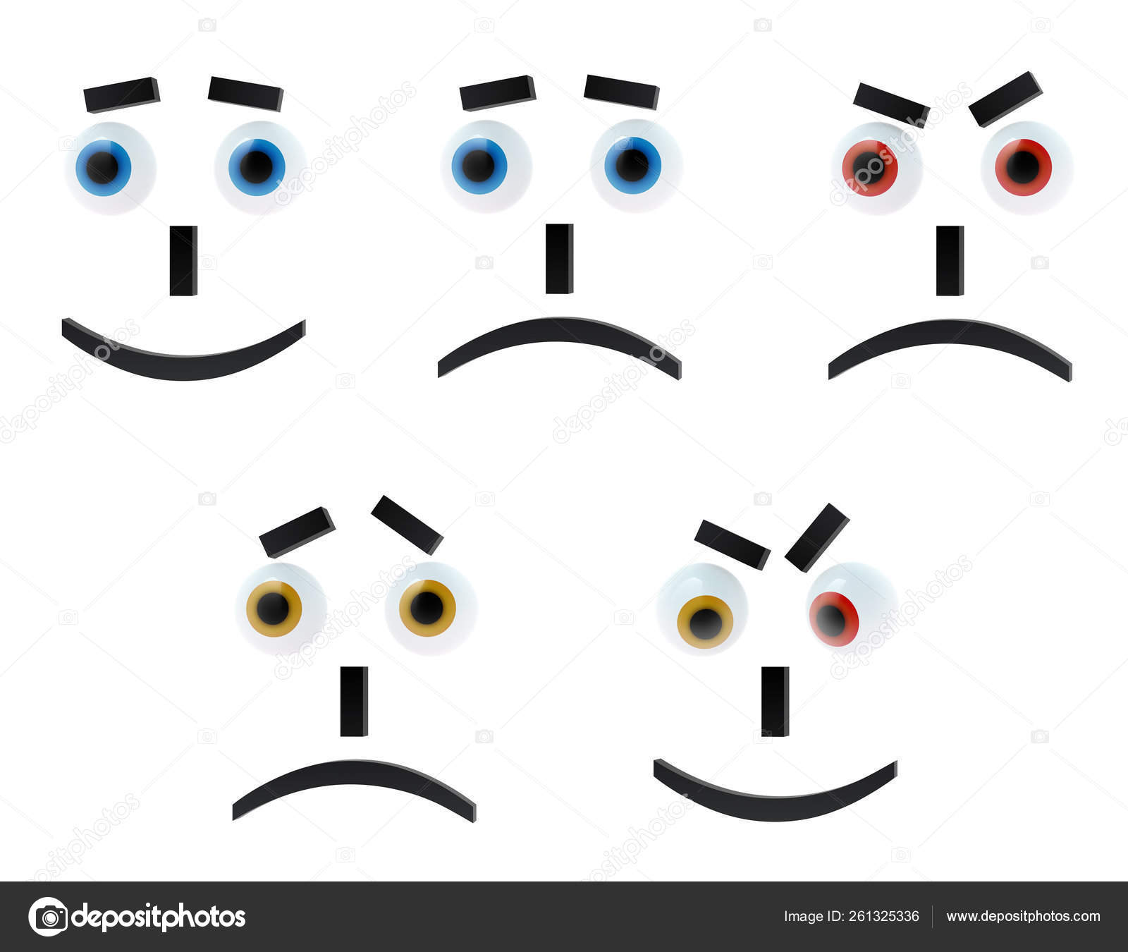 Set Lima Emoticon Latar Belakang Putih Ceria Sedih Terkejut Agresif — Stok Foto © YAYImages #261325336