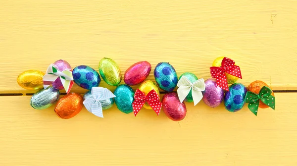 Colorful Easter Eggs Little Bows Various Bright Colors — Stock Photo, Image