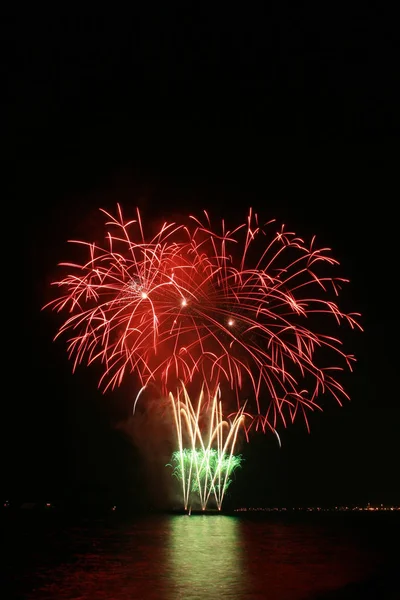 Rode Bloem Boeket Vuurwerk Aan Baai — Stockfoto