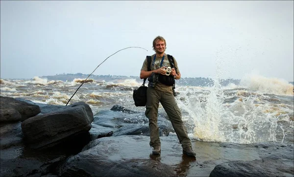 Photographer Costs Bank Raging River Congo — Stock Photo, Image