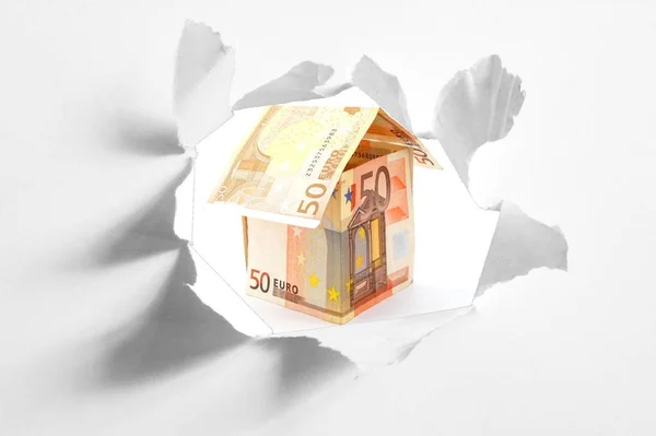 Euron Pengar House Och Hål Blankt Papper — Stockfoto