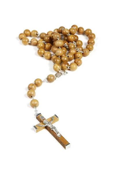 Beautiful Handmade Rosary Cross Made Silver Wood Main Focus Jesus — Stock Photo, Image