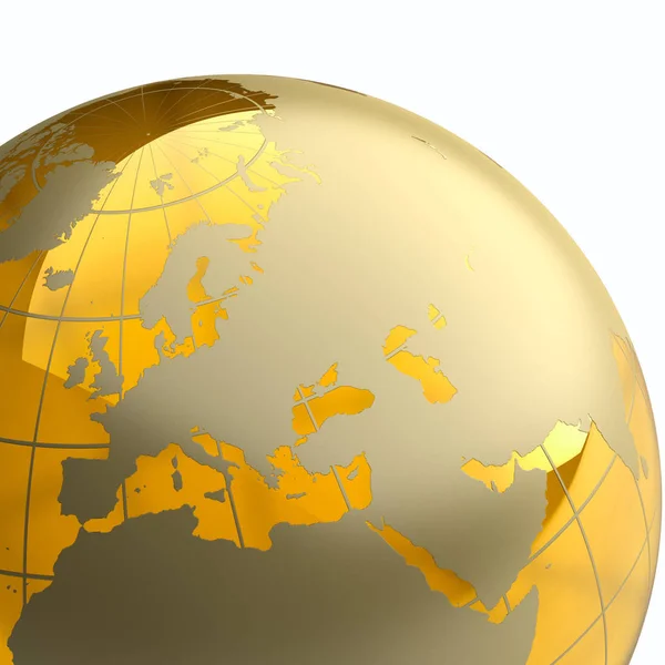 Amber Globe Golden Continents White Background Detail — Stock Photo, Image