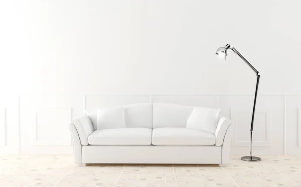Białe Nowoczesne Sofa Świecąca Sala Domu — Zdjęcie stockowe