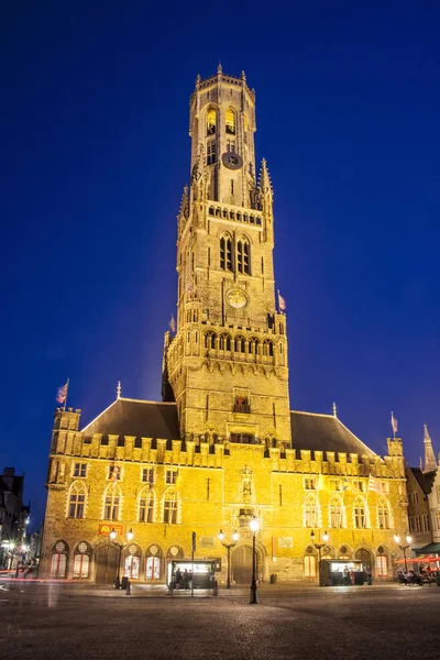 Célèbre Beffroi Bruges Nuit Belgique — Photo