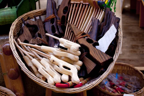 Guns Wooden Toy Wicker Basket — Stock Photo, Image