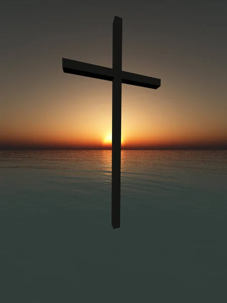 Concepto Religioso Imagen Una Cruz Flotante Sobre Mar —  Fotos de Stock