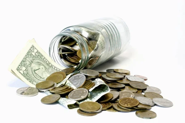Donaties Cash Munten Dollar Bills Concept Voor Tips Geven — Stockfoto