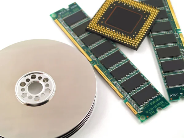 Datordelar Som Kretskort Minneskretsar Processor Och Hårddisk — Stockfoto